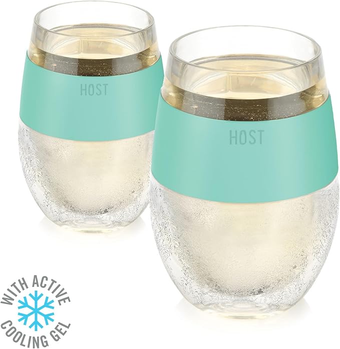 Host Wine Freeze Cup Set of 2 - Plastic Double Wall Insulated Wine Glasses with Freezing Gel, Wine Glass for Red and White Wine, 8.5 oz Mint