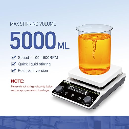 Magnetic Stirrer Hot Plate Stirrer LCD Display 300℃ Max.5L 5.9inch Magnetic Stir Plate 1600RPM Magnetic Mixer Magnetic Hotplate Stirrer with Stir Bar&Temp Probe Sensor,110V