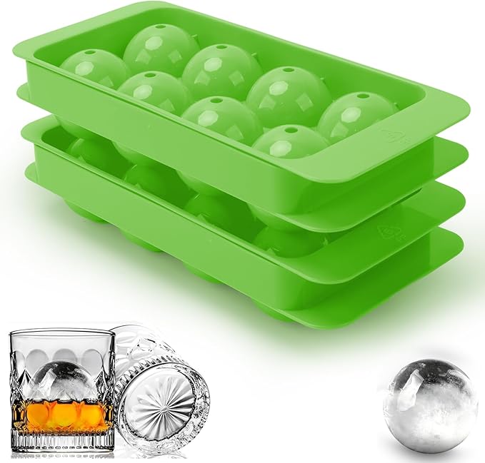 AIBIRUIWhiskey Ice Cubes Mold,2 x 8 PCS x 1.8 inch Whiskey Ice Cubes,Circle Ice Cube Tray with Lid and Bin,Sphere Ice Ball Maker Mold,Round Ice Cube Mold for Cocktails