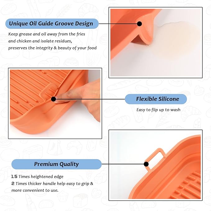 Silicone Air Fryer Liners Square - Reusable Airfryer Collapsible Basket - Easy to Clean Air Fryers Pot for 5.8 to 8 Qt Baking Tray Oven Accessories, 8.5 Inch Large