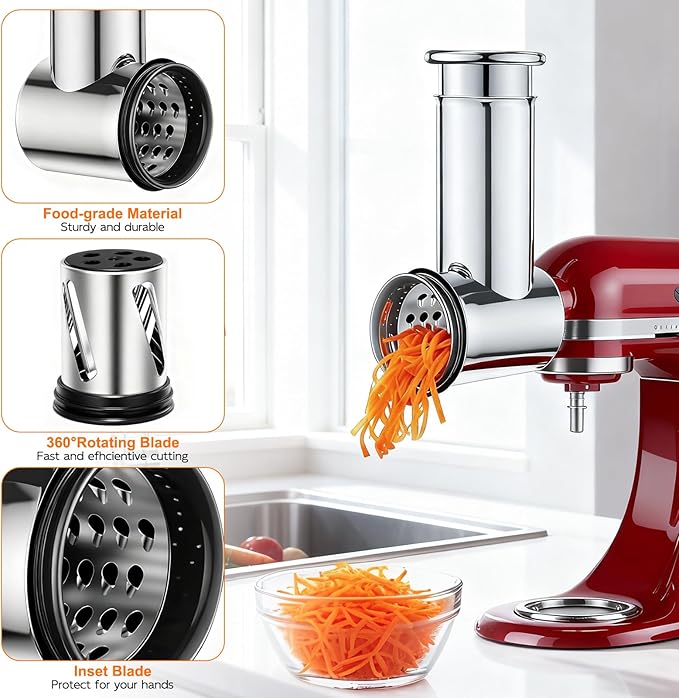 Stainless Steel Slicer Shredder Attachments for Stand Mixers, Vegetable Shredder, Cheese Grater, Salad Maker, Food Slicers Chopper Grinding Powder Accessories