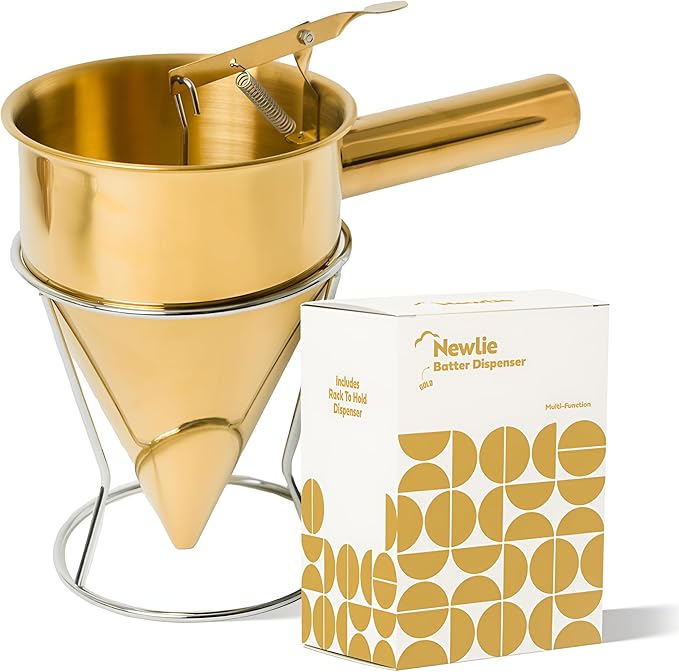 Pancake Batter Dispenser (Gold) - 40oz Batter Dispenser - Precise Pancake Maker and Versatile Kitchen Tool- Durable Stainless Steel Funnel Design - Stainless Steel Pancake Batter Dispenser by Newlie