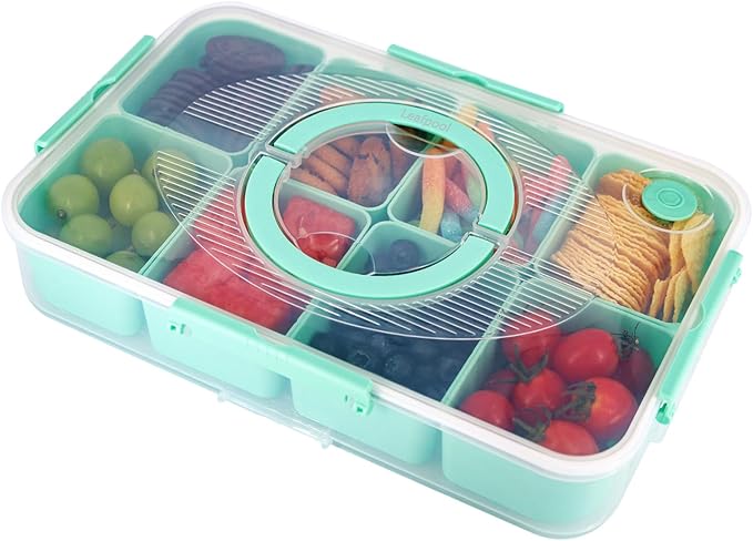 Snackle Box Container, Dishwasher Safe Fruit Snack Containers, Divided Serving Tray with Lid for Veggie, Candy, Snackle Charcuterie Plastic Boxes for Kids Adults Travel Picnic