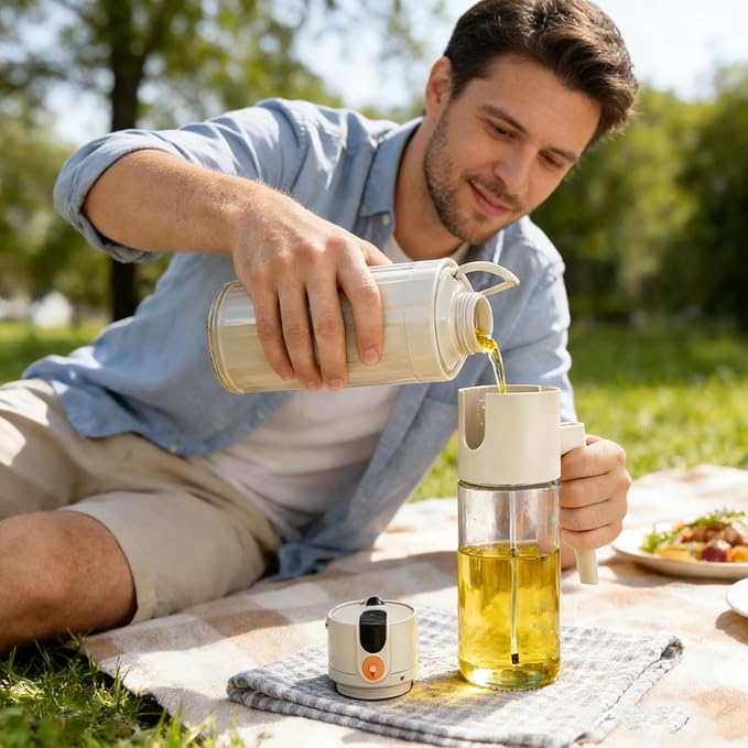 Large Premium Olive Oil Glass Spray Bottle, Ideal for Cooking, 2-in-1 Kitchen Oil Dispenser, 600ml/20oz Oil Spray Bottle, Perfect for the Kitchen, Air Fryers, Salads, and Barbecues