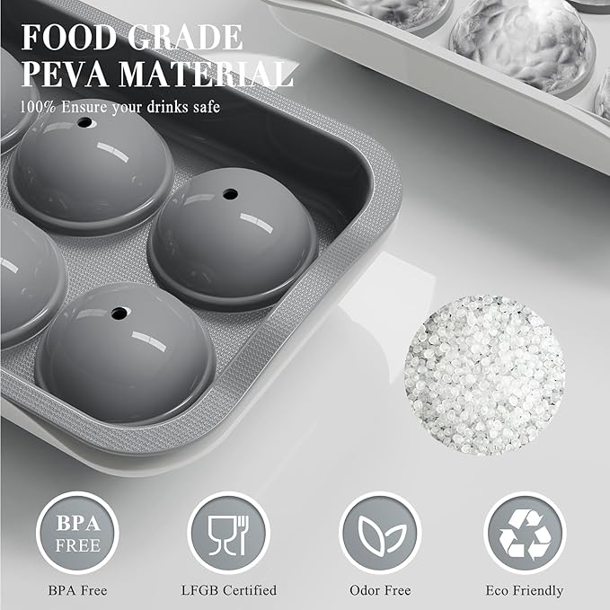 Round Ice Cube Mold with Lid - 2.2 Inch Sphere Ice Ball Maker, Large Whiskey Ice Cubes Mold with Easy Release, Reusable Silicone & Plastic Tray for Bourbon, Scotch, Brandy, Cocktails, Gift