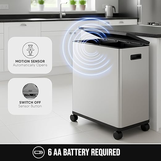 HOLDN’ STORAGE 60L Dual Kitchen Trash & Recycling Bin, Motion Sensor Opening, Soft-Close Lid, Removable Inner Buckets, Stainless Steel, 2 Trash Bag Rolls Included