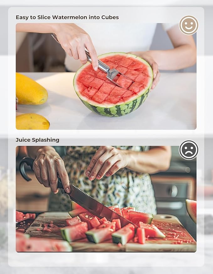 CripsTaste 2 Pack Watermelon Fork Cutter Slicer Tool, 2-in-1 Stainless Steel Fruit Cutter Melon Slicer Cutter Tool, Watermelon Cutting Tool for Home Party Camping Kitchen Gadget