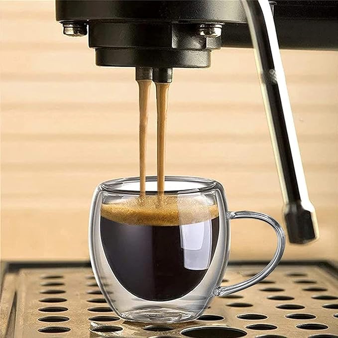 8 oz/250ml Double Walled Glass Coffee Mugs, Clear Coffee Cups and Mugs Set of 4, Cappuccino Latte Macchiato Glasses Cups with Handle, Espresso Mug Cups for Latte, Hot/Cold Drink