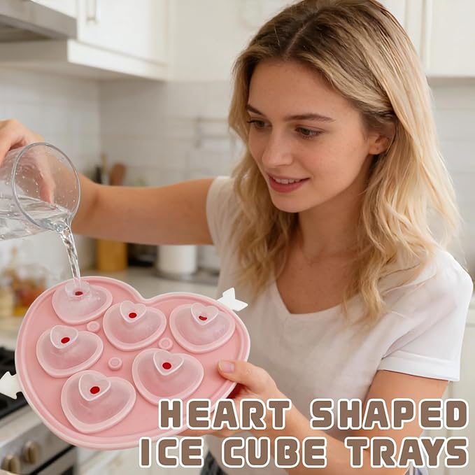 2 Pack Heart-Shaped Ice Cube Trays - 6 Holes Silicone Ice Cube Tray, Love Heart Shape Ice Cube Mold for Chilling Whiskey Cocktails Drinks Beverages Iced Tea & Coffee (red)