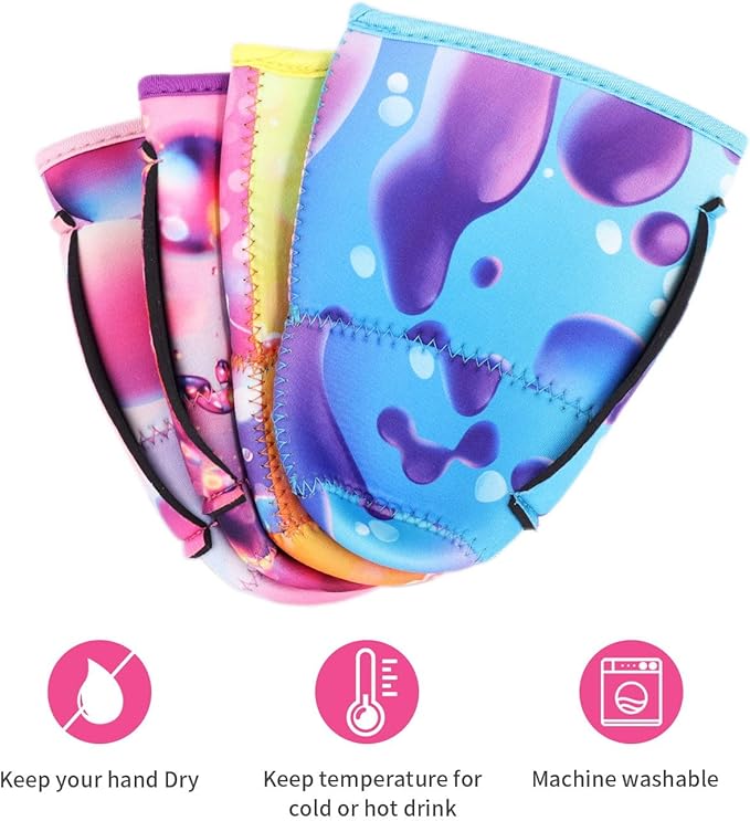 4Pack Reusable Iced Coffee Sleeve Insulator Sleeves for Cold Drinks Beverages, Neoprene Cup Holder for Most Coffee, Fits 30-32oz Large Cups (Gradient with Handle)