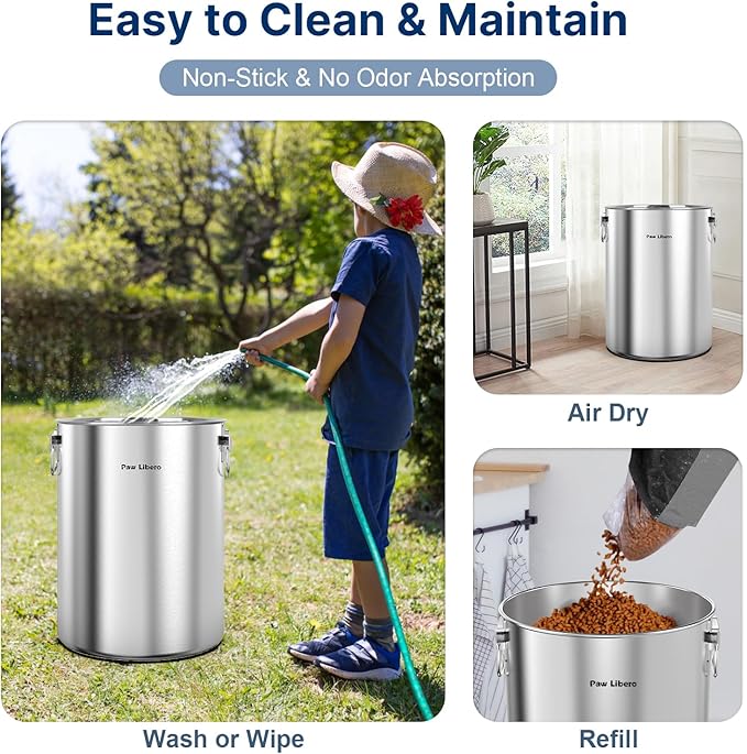 Paw Libero 2PK 25 Lbs Stainless Steel Dog Food Storage Container with Airtight Lid & Ceramic Bone Handle, Large Metal Dog Food Bin for Dogs & Cats, Keep Fresh, Easy to Clean
