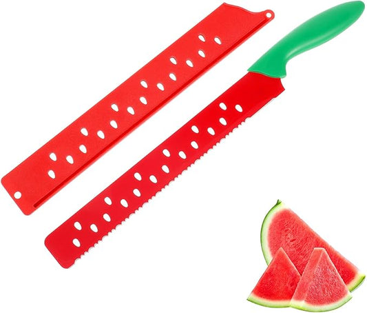Toyvian 17.12 Inch Watermelon Cutter Knife with Protective Sleeve Stainless Steel Melon Slicer for Kitchen Baking Cake Bread Pizza Cutting