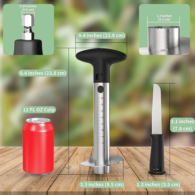Newness Pineapple Corer with Knife, [Upgraded, Electric & Manual] Stainless Steel Fruit Cutter with Electric Drill Accessory, Pineapple Slicer Core Remover Kitchen Tool with Measure Mark