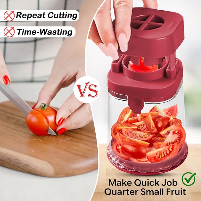 Small Fruit Cutter, Creative Strawberry & Grape Slicer, Quickly Making Fruit Vegetable Salad (Red)