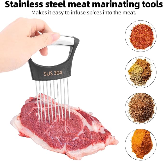 Onion Slicer Holder, Stainless Steel Vegetable Potato Tomato Chopper Cutter with Protective Case Practical Kitchen Must Haves Tool Utensils Gadgets Clearance for Slicing Vegetables Marinating Meat