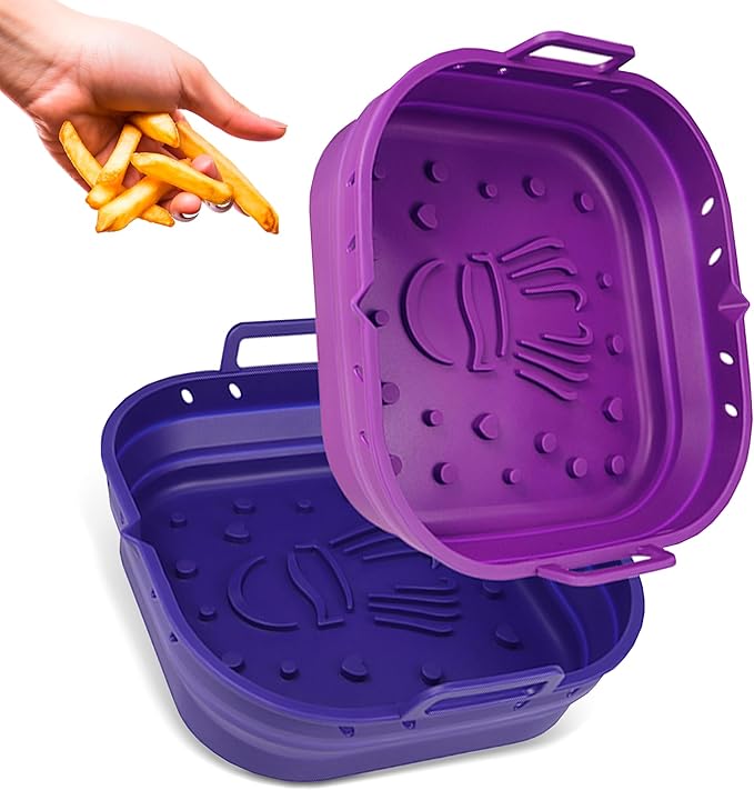 Platinum Silicone Air Fryer Liners Reusable Square-Extra Strong-Easy to Clean Air Fryer basket for Oven Microwave Accessories - BPA Free - Food Safe Pot for 5.8QT to 8 QT - 9 Inch
