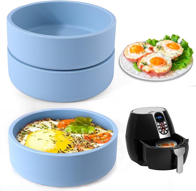 XANGNIER Silicone Air Fryer Egg Mold,3 Pcs Reusable Nonstick Egg Bites Pan-Alternative to Microwave Egg Cooker/Sous Vide Egg Bite Maker,BPA Free,Dishwasher Safe,Air Fryer Accessories,Blue