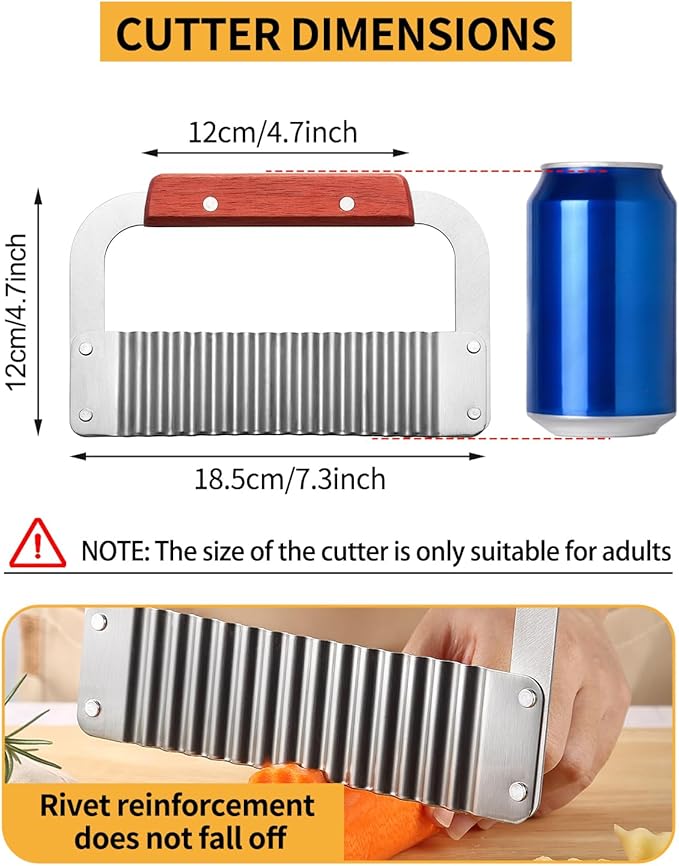 Crinkle Cutter Stainless Steel Potato Slicer Heavy Duty Wavy Crinkle Cutting Chopping French Fry Slicer 2 Pack Tools with Wooden Handle for Carrot Vegetable (Wood, 2)