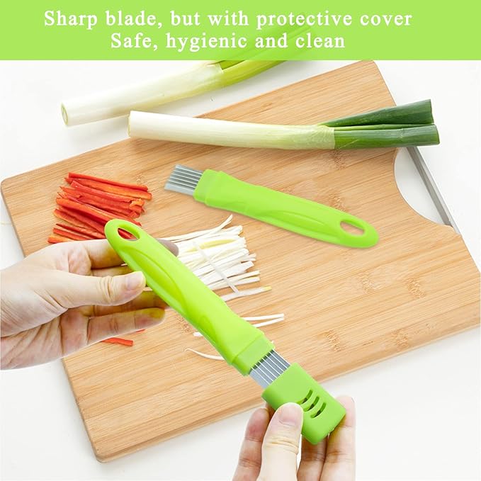 2Pcs Scallion Cutter Shred Knife, TACYKIBD Stainless Steel Vegetable Onion Scallion Slicer Shredder, Green Onion Cutter Slicer for Kitchen Cutting Garlic Salad Pasta Seaweed Garnishing Blooming