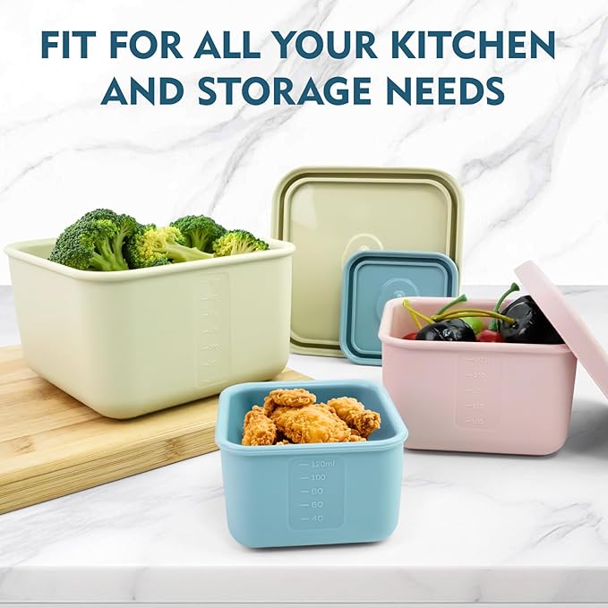 3 PCS Silicone Food Storage Containers with Lids，BPA Free Reusable Silicone Storage Containers for Food Freezer Containers Freezer Dishwasher Safe（24oz,10oz,4oz）