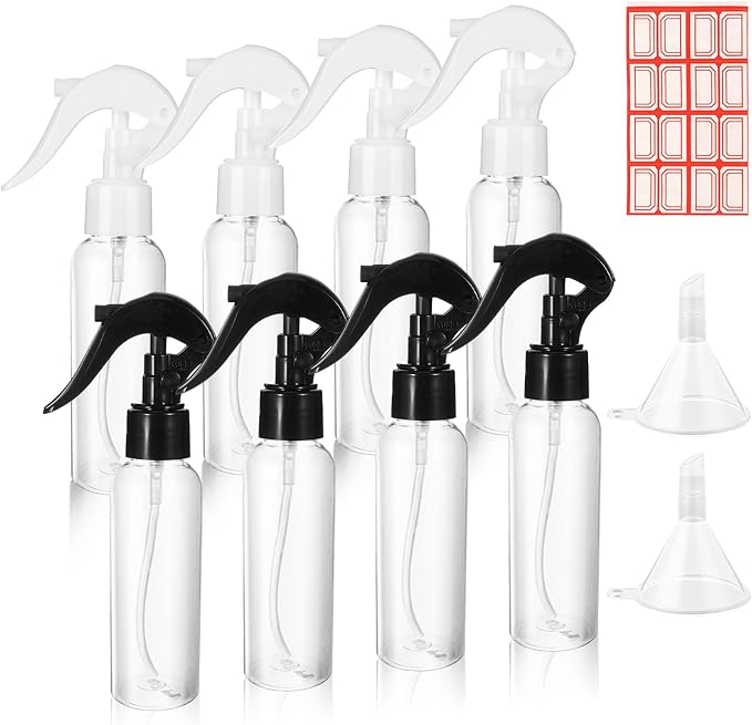 Molain 8Pcs Small Spray Bottles, No Leak And Clog Mister Spray Bottle, 3.5oz/100ml Empty Refillable Containers Reusable Liquid Container for Essential Oils Water Squirt(Black)
