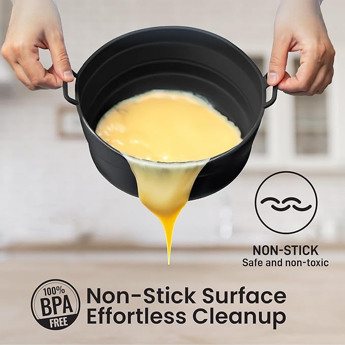 Collapsible Silicone Air Fryer Basket Liners Pot - AirFryer Liners Reusable Bowls for 5 Quart or Bigger As Seen on the Today Show - Air Fryer Accessories 2 Pack - Round Silicone Liners (Red & Black)