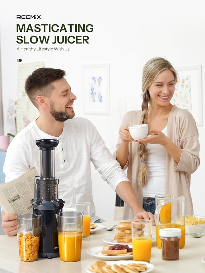Masticating Juicer Machines, Reemix Cold Press juicer Machine Compact & Small Size, Juice Extractor, Nutrient and Vitamin Dense, BPA-Free Tritan, Easy to Clean (Black)