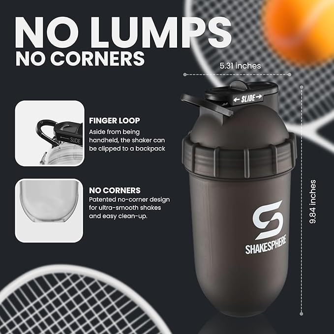 SHAKESPHERE Shaker Bottle - 24oz Leak-Proof Protein Shaker Bottle for Pre Workout, Smoothie, and Powder Drink Mixes, No-Blade Mixer for Gym, BPA-Free, Easy Clean & Easy to Carry (Frosted White)