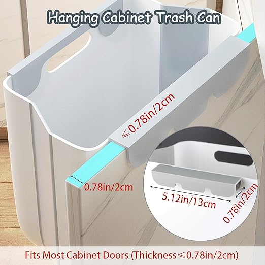 Hanging Kitchen Trash Can, Collapsible Trash Can for Kitchen, Foldable Small Garbage Can Compost Bin, 2.6 Gallon Under Sink Waste Bin for Cabinet/Bedroom/Car/Bathroom (Grey)