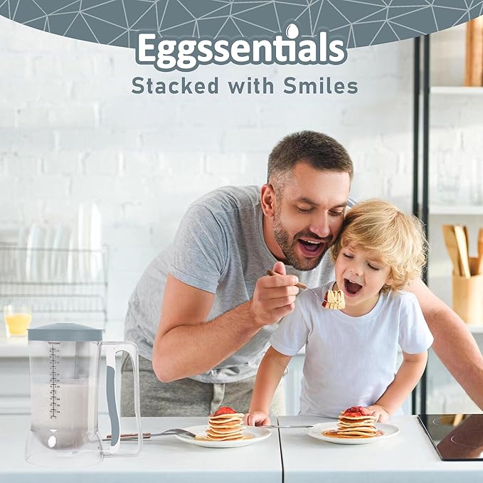 Eggssentials Pancake Dispenser – Easy Control Cake Mix Dispenser for Baking – Drip-Free Muffin & Cupcake Batter Dispenser with Handle – Great for Griddle Pancakes - Grey Color