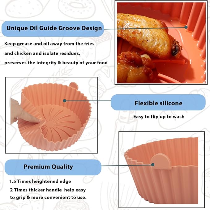 Air Fryer Silicone Liners - Reusable Non-stick Silicone Pot Liner Compatible with COSORI AirFryer Basket Accessories (X-Large, Orange)