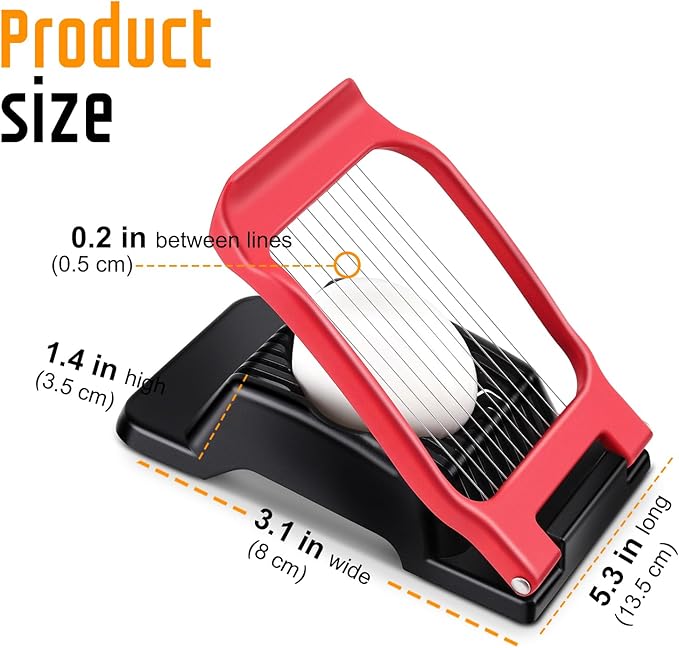 Egg Slicer for Hard Boiled Eggs, Stainless Steel Wire, Multipurpose Heavy Duty Aluminium Egg Cutter for Egg, Salads, Sandwiches, Strawberries, Mushrooms, Soft Cheese, Fruit, Black & Red