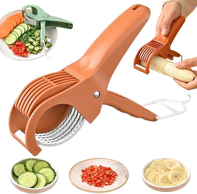 Multi-Functional Banana Slicer Cutter - All-in-One Kitchen Gadget for Fruits & Vegetables, Perfect as Grape Cutter & Strawberry Slicer, Safe for Kids & Dishwasher Safe (Orange)