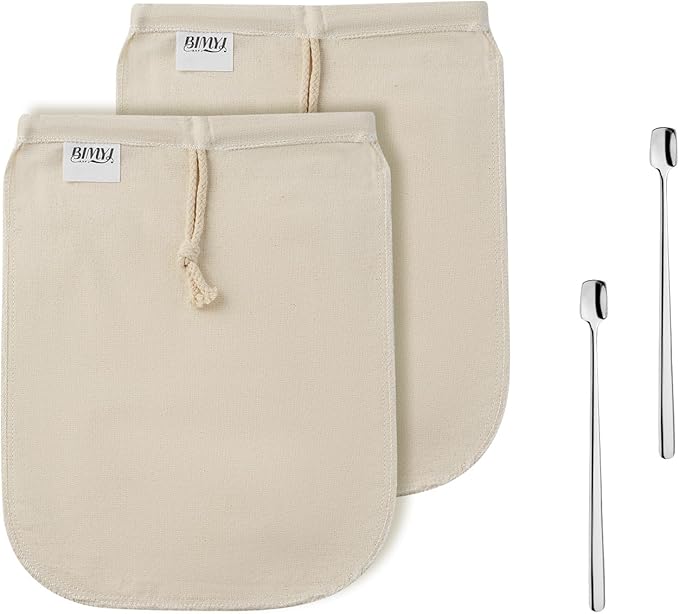 Reusable Cold Brew Bags & Cold Brew Coffee Bags Reusable | All Natural Organic Cotton Cold Brew Filter Bags 2-Pack + 2 Bonus 304 Silver Spoons