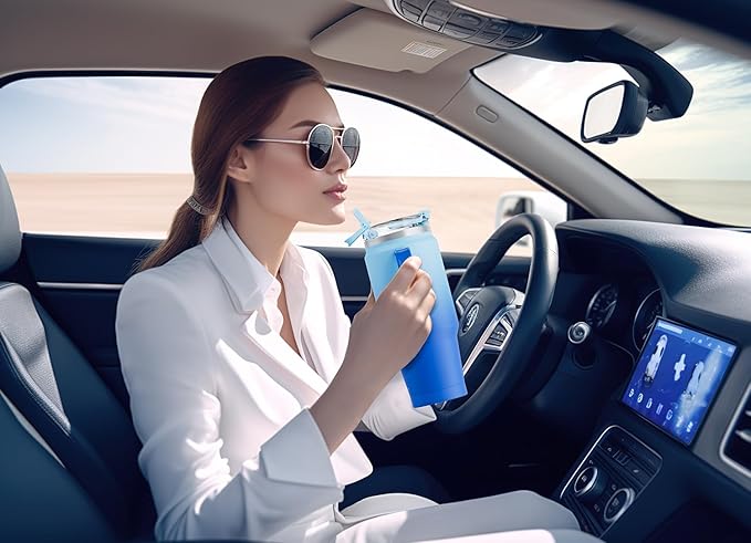 Meoky 32 oz Tumbler with Handle, Insulated Tumbler with Lid and Straw, Stainless Steel Travel Mug, Keeps Cold for 24 Hours, 100% Leak Proof, Fits in Car Cup Holder (Sky)