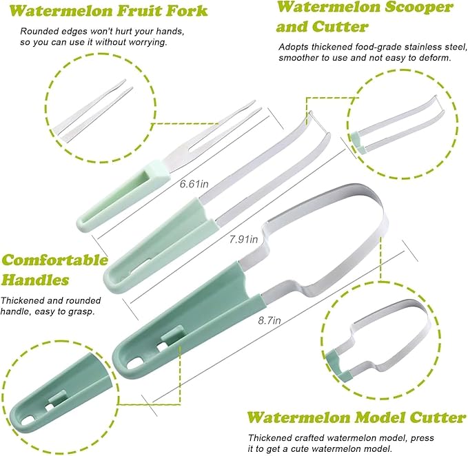 Oleex 3 in 1 Watermelon Cutter Slicer Tool, Stainless Steel Watermelon Popsicle, Fork Slicer Cutter multifunctional, Portable Watermelon Knife Fruit Cutter for Camping Kitchen Gadgets