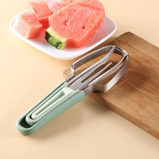 3in1 Watermelon Cutter Slicer Tool, Watermelon Popsicle Cutter, Watermelon Stainless Steel Fork Slicer Set, Watermelon Knife Fruit Cutter Fork for Kitchen Utility Gadgets