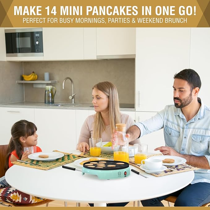 ULTICOR Mini Pancake Maker – 14-Hole Electric Poffertjes Pan – Non-Stick Dutch Mini Pancakes Griddle – Easy to Use, Easy to Clean – Perfect for Breakfast, Desserts, Snacks & More