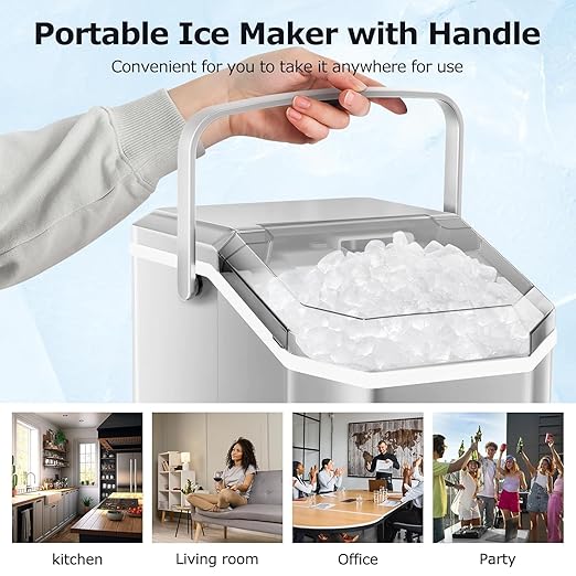 Antarctic Star Countertop Ice Maker with Soft Chewable Pellet Ice, 34lbs/24Hrs, One-Click Operation, Self-Cleaning Portable Peddle Ice Machine with Ice Scoop for Kitchen,Office,Bar,RV (White)