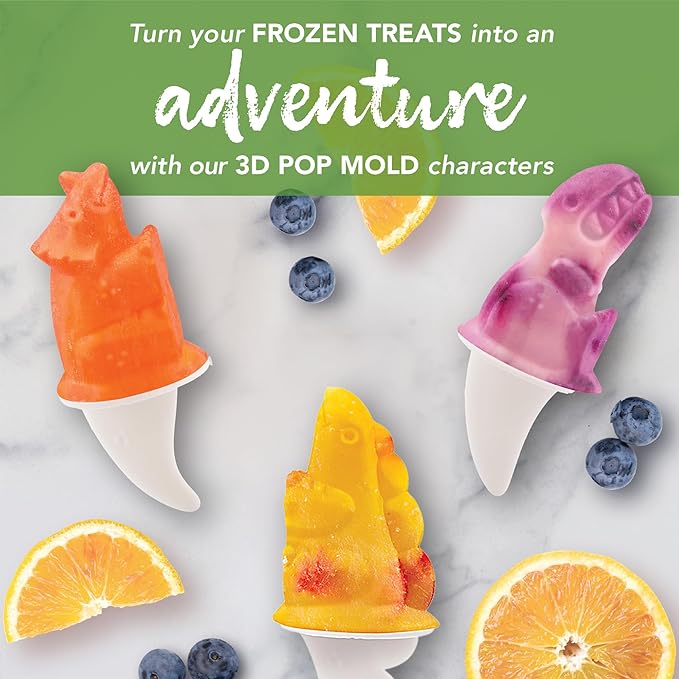 Tovolo Dino Ice Pop Molds Set of 4 Silicone Popsicle Molds with Sticks for Kids, Dishwasher Safe Dinosaur Popsicle Molds for Frozen Treats Snacks, BPA Free Silicone Dino Ice Pop Maker