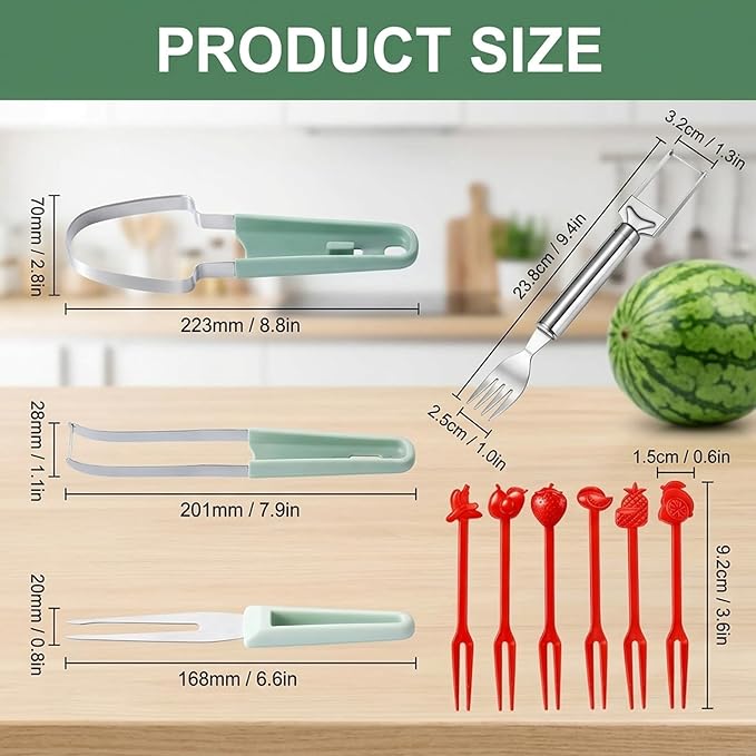 Watermelon Cutter, Watermelon Slicer Cutter Tool, 8-Piece Watermelon Tool Set with Fork, Easy Watermelon Slicing and Cutting