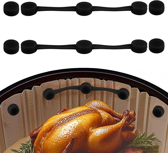 2 Sets Air Fryer Magnet Silicone Buckle, Secure Locking Disposable Parchment Paper Liners Heat-Resistant Magnetic Clips Holder for Airfryer Accessories (Red) (Black)