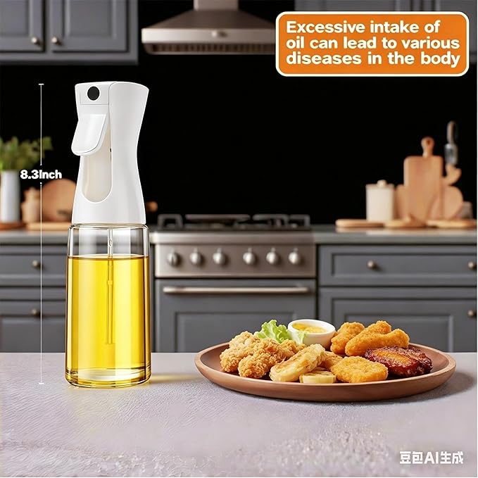 Olive Oil Sprayer for Cooking, 220ml Glass Oil Dispenser for Kitchen Gadgets, Food Grade Premium Spray Bottle, Continuous Spray with Portion Control, for Salad, Frying, BBQ