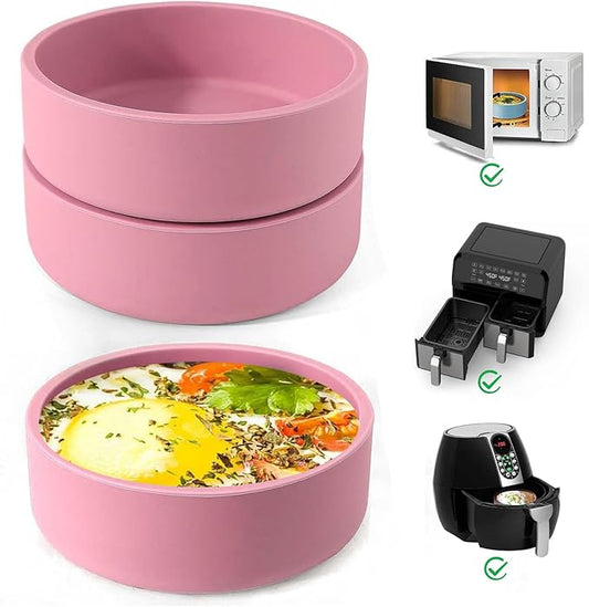 3Pcs ZHYEEDAA Air Fryer Egg Mold,Silicone Egg Molds, Individual Egg Bite Maker Reusable Egg Molds, Microwave Egg Cooker, BPA Free, Dishwasher Safe (Round-Pink)