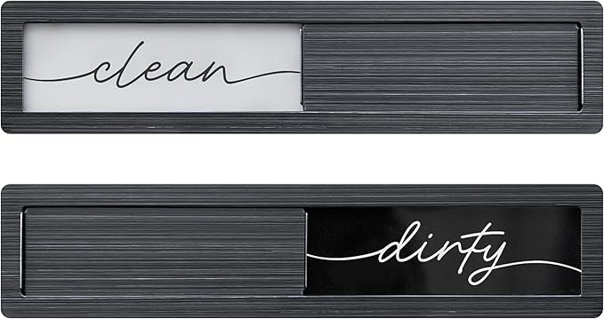 Stainless Steel Clean Dirty Magnet for Dishwasher, Black Chrome Script Dishwasher Magnet Clean Dirty Sign, Premium Clean/Dirty Dish Washer Magnets with Protective Backing, Rustic Kitchen Dish Sign
