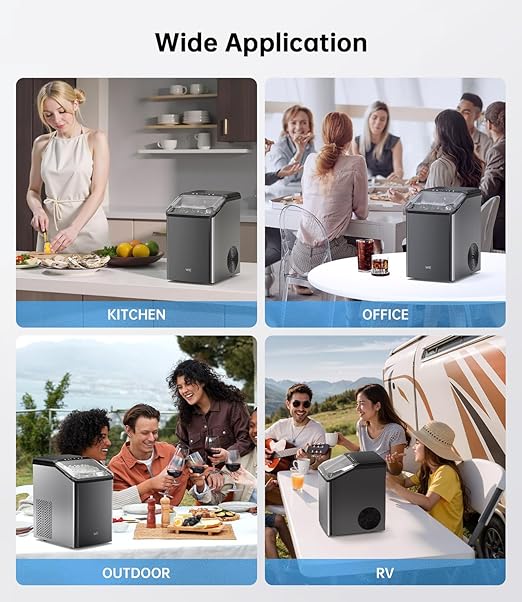 Ice Maker Nugget Countertop 40LBS Pebble Ice Machine,Quick Ice Making,Soft Crunchy Sonic Portable Small Frozen Ice Makers, Quiet Anti-Scale Self Cleaning Tabletop/Office/Home/Party/Camping,Metal Black