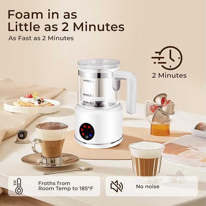 JXXM Electric Milk Frother, 6 in 1 Milk Steamer,17oz Automatic Warm and Cold Foam Maker for Coffee,Latte, Cappuccino, Macchiato, Hot Chocolate (White)