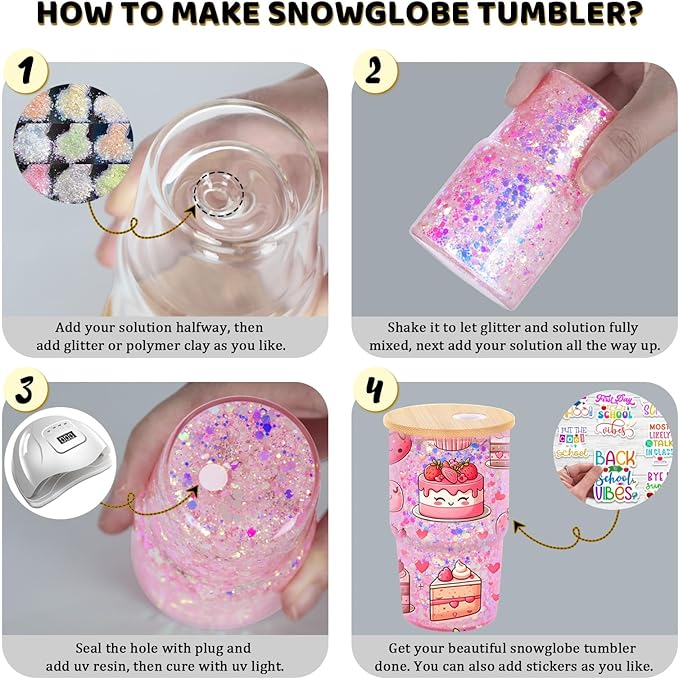 4 Oz Mini Glass Snowglobe Tumbler, 12 Pack Pre-Drilled Double Wall Mini Shot Snow Globe Tumbler Cup For Glitter Snow Globe Diy