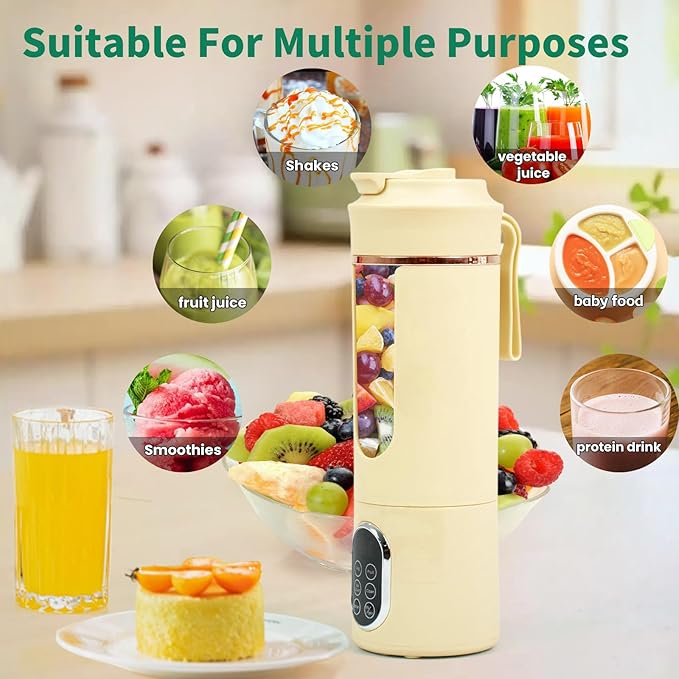 530ML Portable Blender,Mini Portable Electric USB Juicer,Small Personal Blender for Smoothies and Shakes,With Automatic Cleaning Function,Multi-Purpose and Easy To Use(beige)