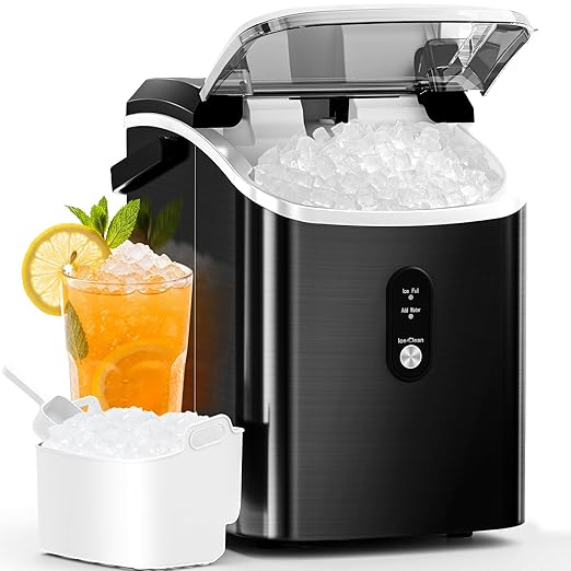 Antarctic Star Nugget Ice Maker Countertop, 35lbs/24H Ice Machine, Soft Chewable Sonic Ice, Self-Cleaning, Fast Ice Ready in 8 Minutes, Compact Design with Handle, Stainless Steel Black